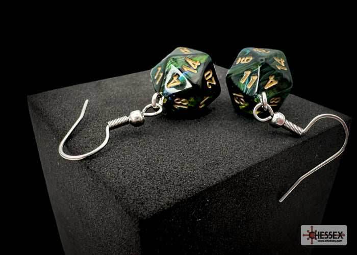 Hook Earrings Scarab® Jade Mini-Poly d20 Pair -