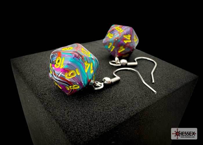 Hook Earrings Festive® Mosaic Mini-Poly d20 Pair -