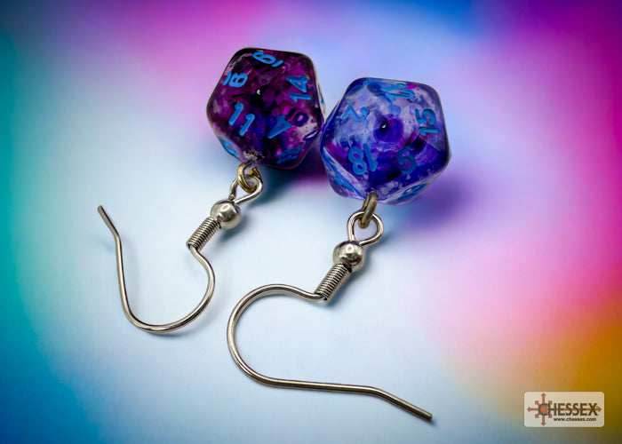 Hook Earrings Nebula® Nocturnal™ Mini-Poly d20 Pair -