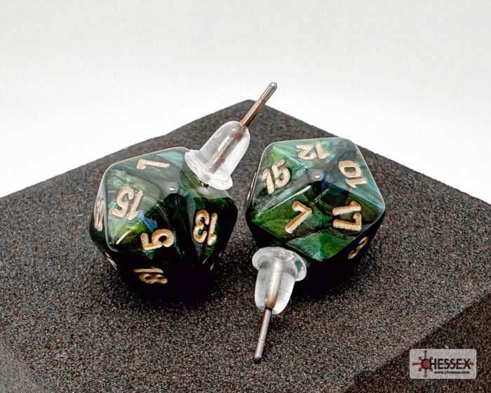Stud Earrings Scarab® Jade Mini-Poly d20 Pair -