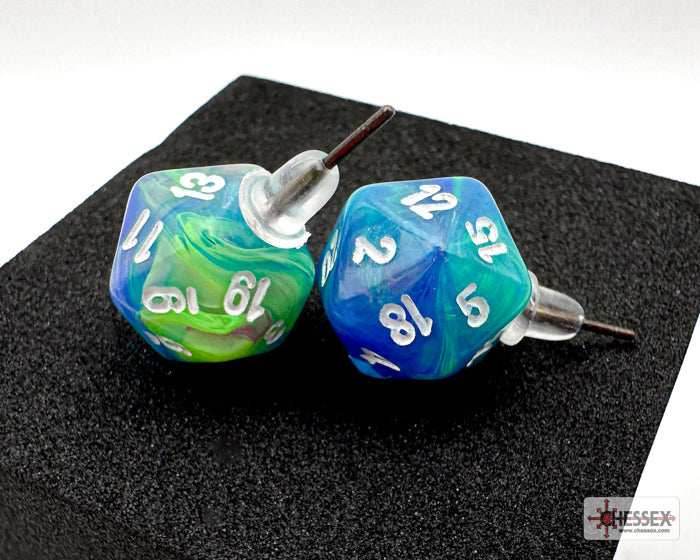Stud Earrings Festive® Waterlily™ Mini-Poly d20 Pair -