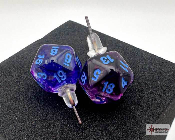 Stud Earrings Nebula® Nocturnal™ Mini-Poly d20 Pair -