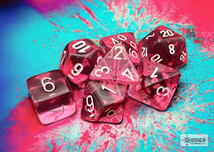 Translucent Pink/white Polyhedral 7-Dice Set | Pink Dnd Dice Set -