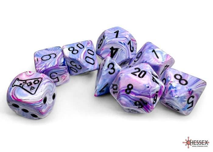 Festive Hydrangea/black Polyhedral 7-Dice Set (with bonus die) -