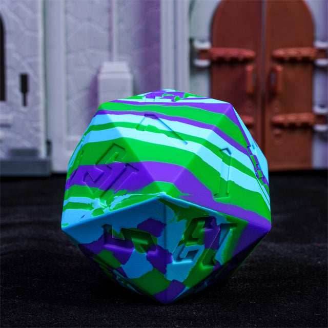 Large Wonderland Blue/Green Silicone d20 Dice 55mm | RPG Dice Novelty Piece -