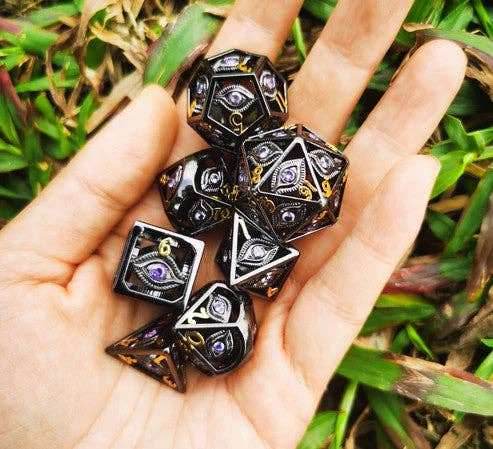 Dragon's Eye Hollow Metal Dice Set - Purple Gems -