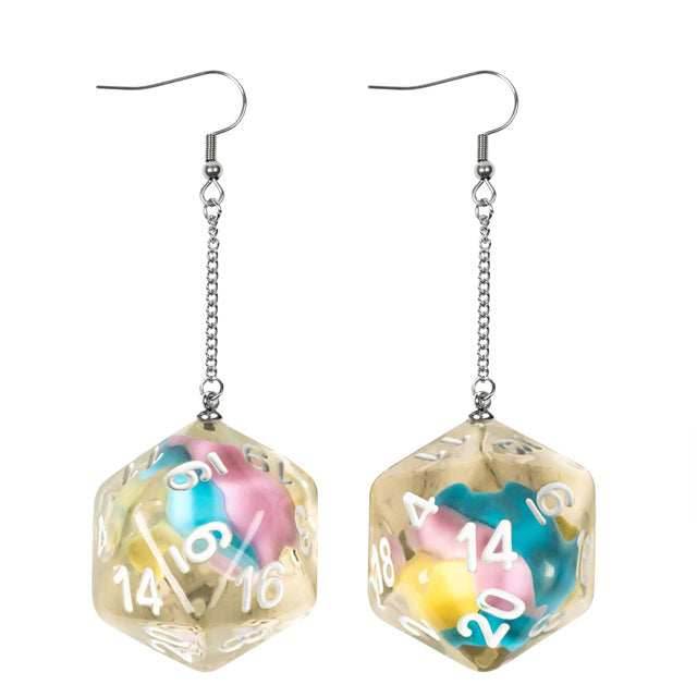 Dice Earrings: D20 Dice w/Colorful Inclusion Nerdy RPG Jewelry -