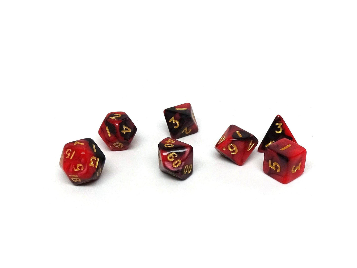 10mm Black and Red Swirl Mini Dice Set -