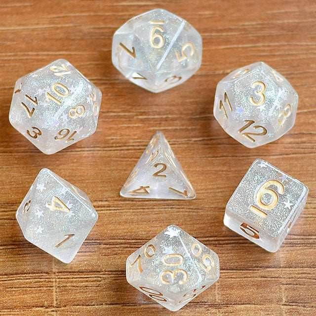 Shimmering Glitter Stars Dice Series Iridescent 7-Dice Set -