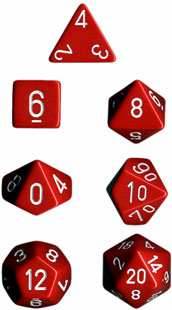 Opaque Polyhedral Red/white 7-Die Set -