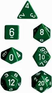 Opaque Polyhedral Green/white 7-Die Set -