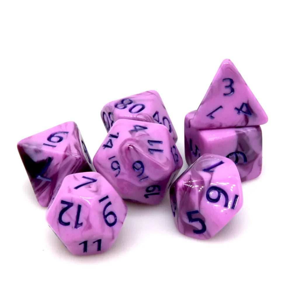 Warlock's Pain 7-Dice Set Purple & Light Purple w/Purple Numbers Dnd Dice Set -