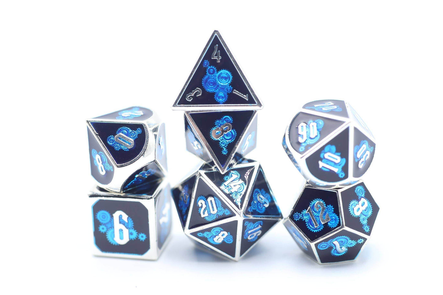 Solid Metal Blue Gear Dice set -