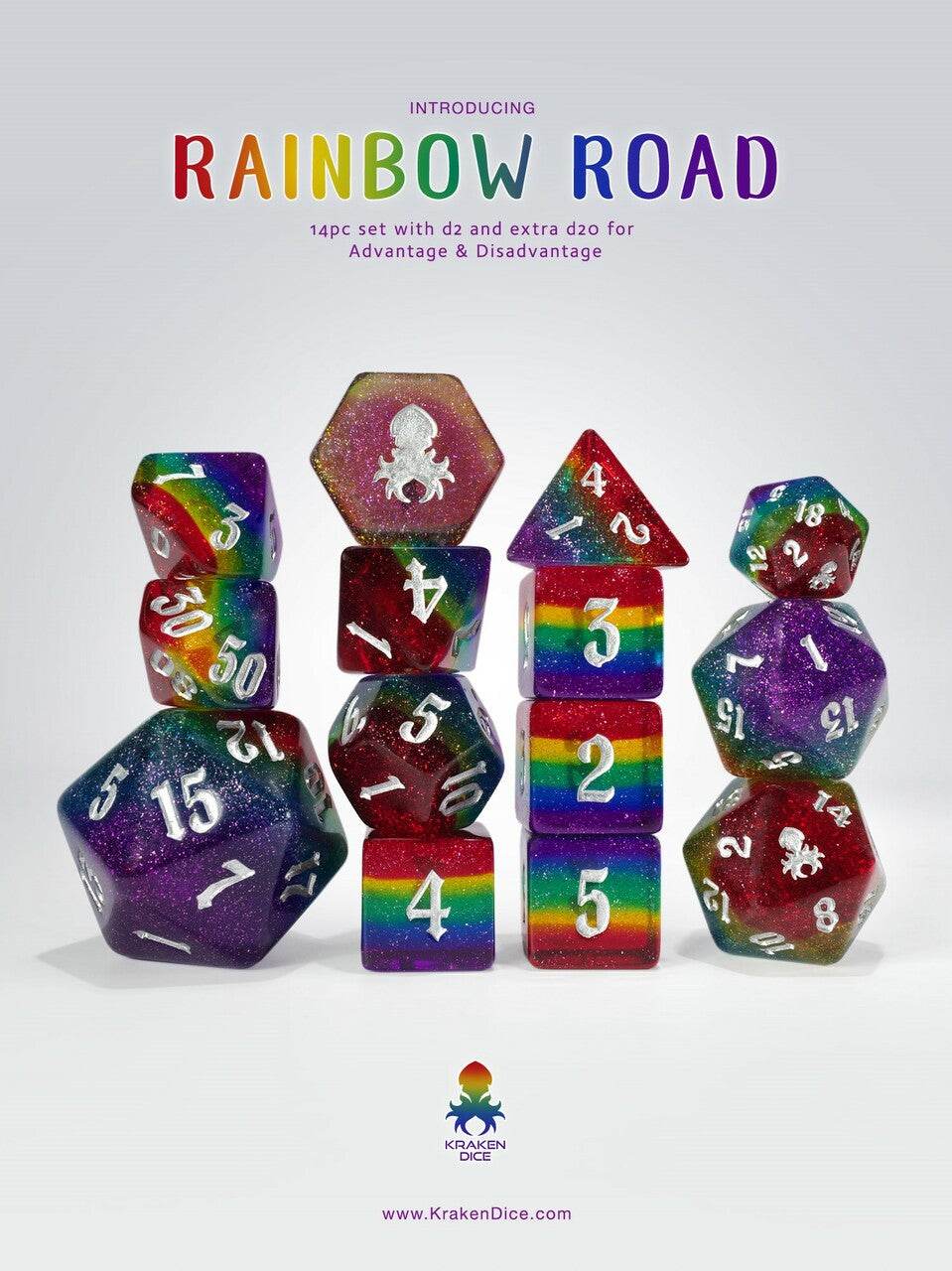 Rainbow Road 14pc Dice Set Benefiting The Trevor Project -