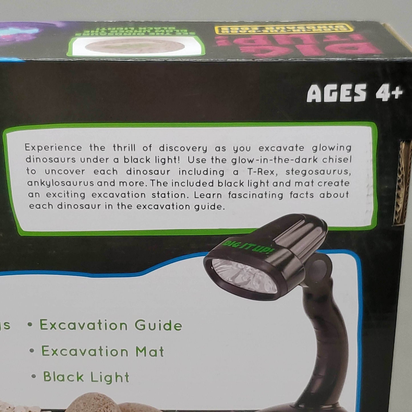 MINDWARE Dig it up Glow in the Dark Dinosaur Eggs w/ Black Light (New) -