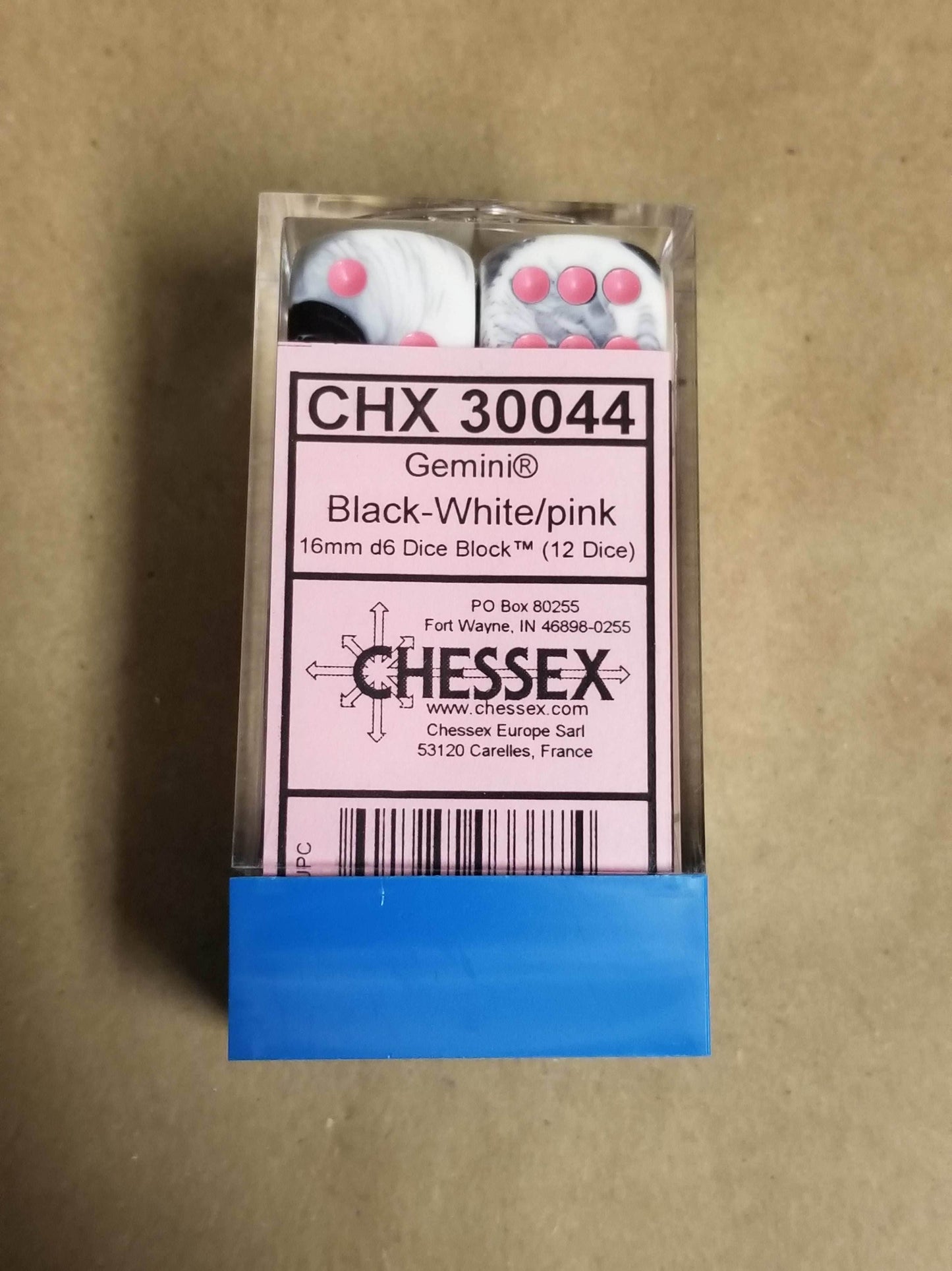 Gemini Black White w/Pink 16mm 12 dice block Limited Edition Lab Dice -