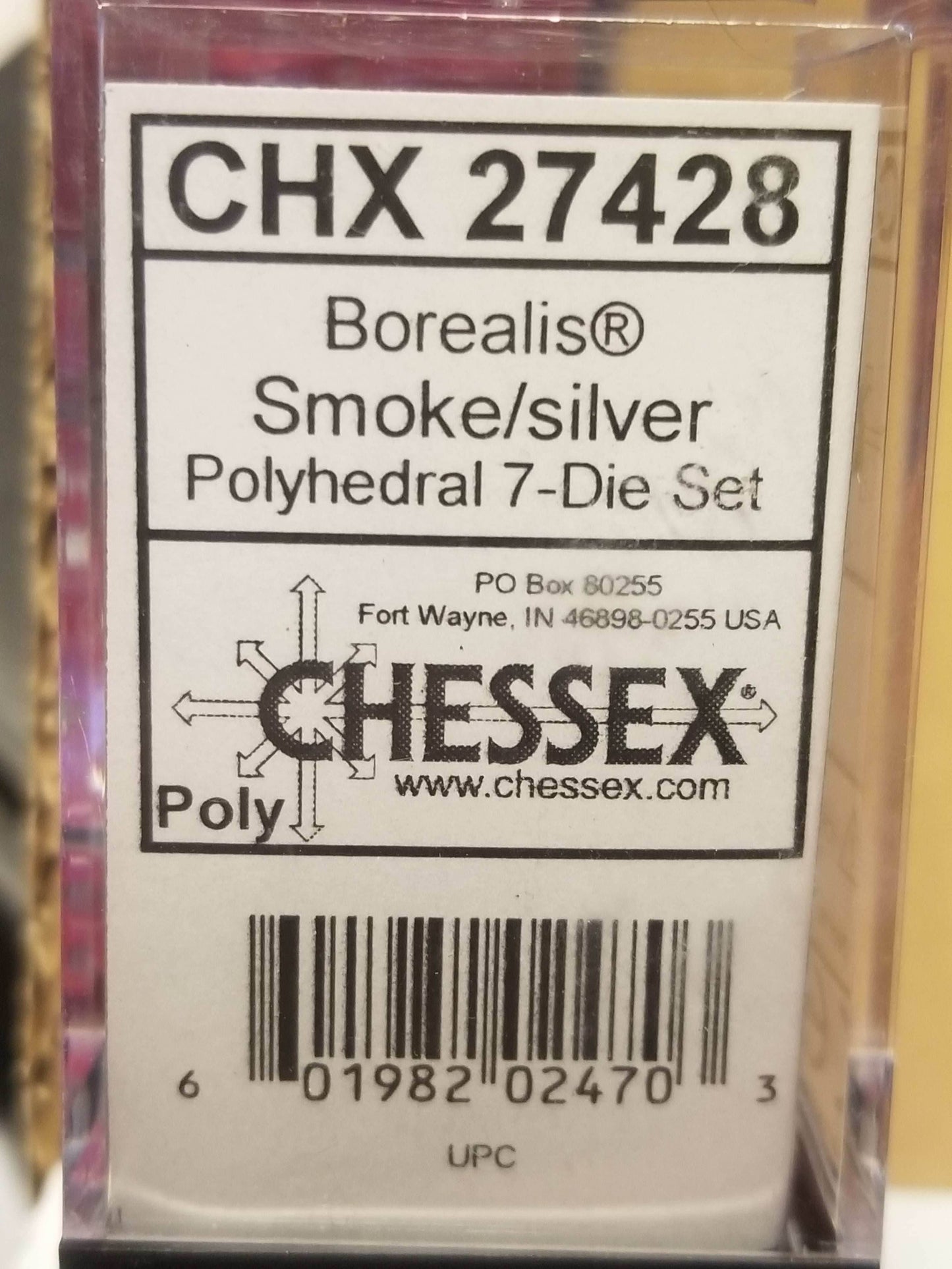CHX 27428 7-Die Borealis Smoke w/ Silver Numbers Set 7-Dice Chessex -