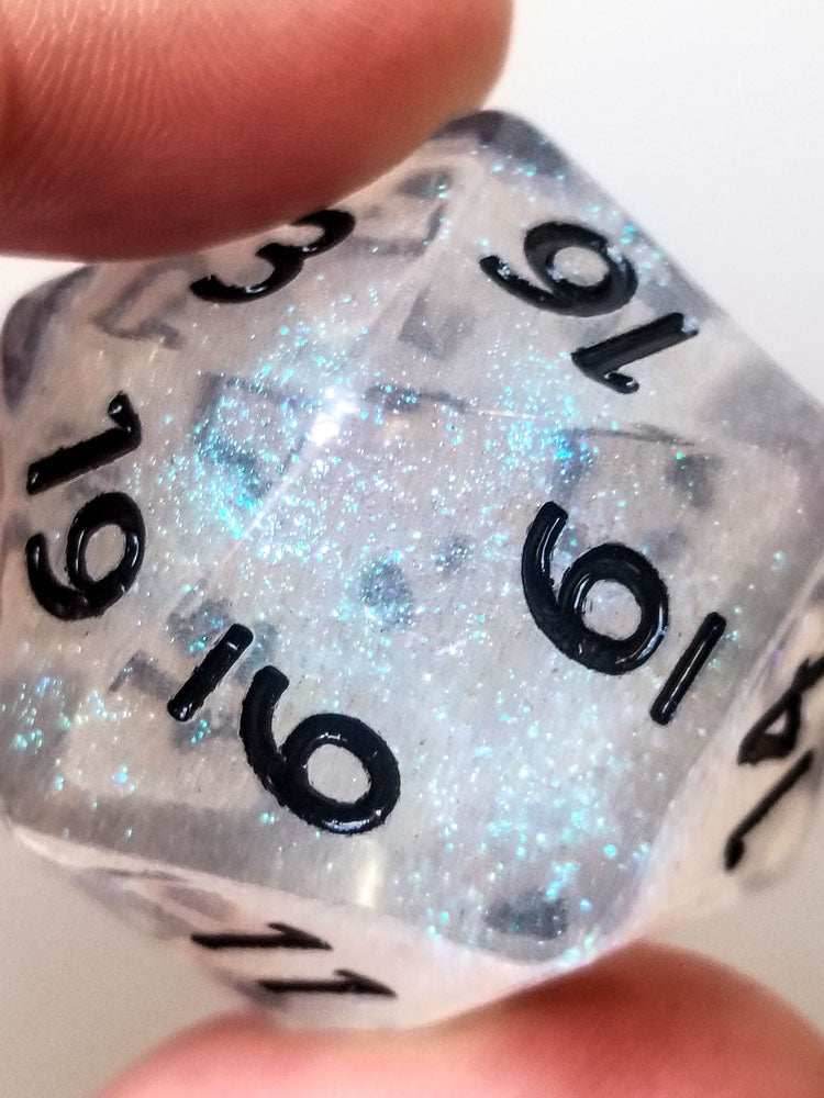 The Time Walker | Clear Glitter 34mm d20 CHONK RPG Dice Set w/Black -