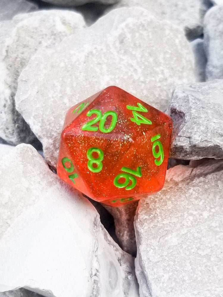 Time Walker | Orange w/Green Glitter 7-Dice Set RPG Dice Set -