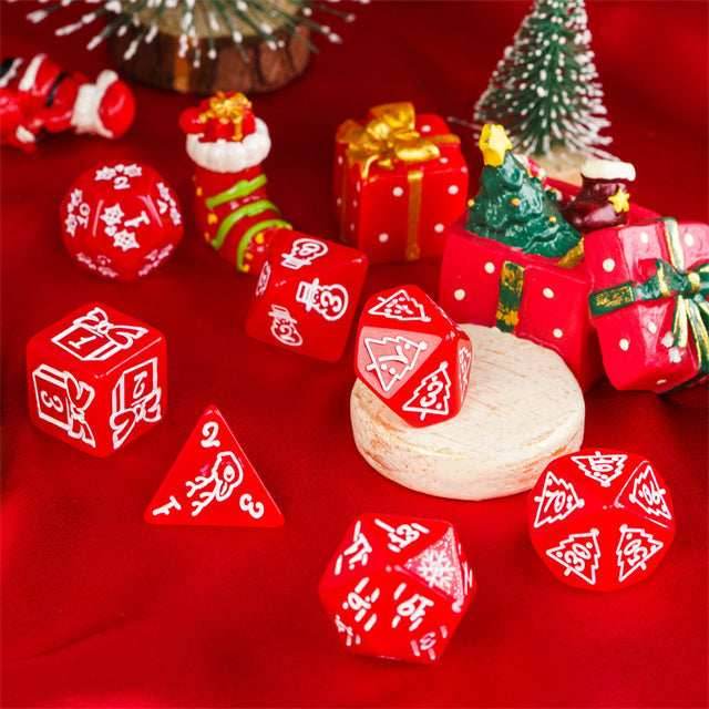 Red Christmas Dice w/White Presents Trees Snowman Holiday Festive -