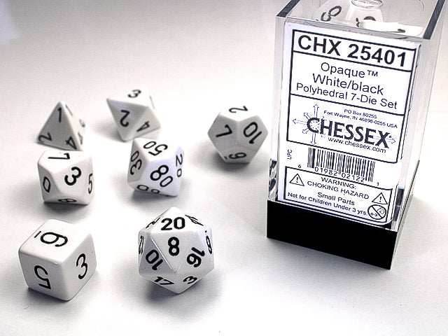 Opaque Polyhedral White/black 7-Die Set Dnd Dice Set -