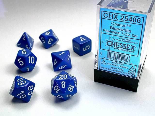 Opaque Polyhedral Blue/white 7-Die Set Dnd Dice Set -