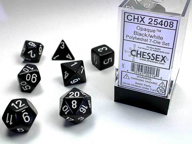 Opaque Polyhedral Black/white 7-Die Set Dnd Dice Set -