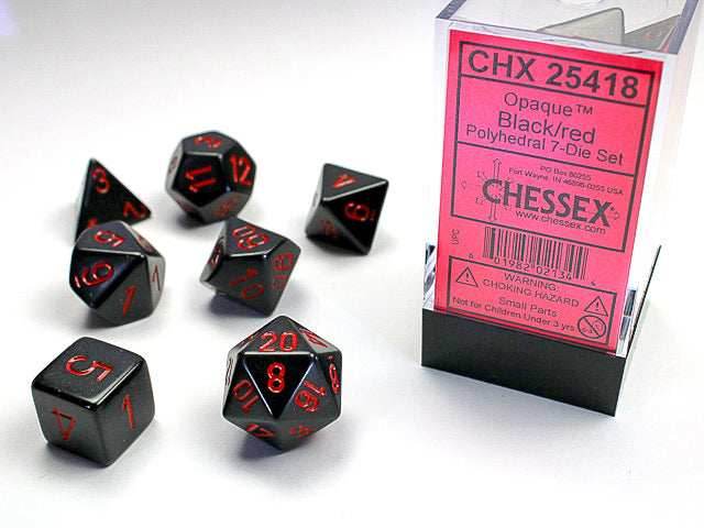 Opaque Polyhedral Black/red 7-Die Set Dnd Dice Set -