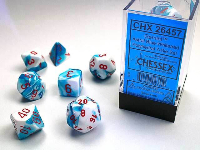 Gemini® Polyhedral Astral Blue-White/red 7-Die Set RPG DND -