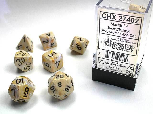 Marble Polyhedral Ivory/black 7-Die Set RPG DND -