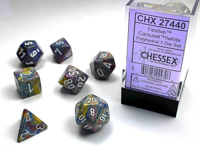 Festive® Polyhedral Carousel™/white 7-Die Set RPG DND -