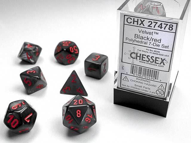Velvet® Polyhedral Black/red 7-Die Set RPG DND -