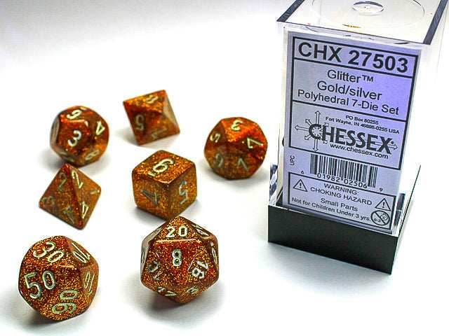 Glitter Polyhedral Gold/silver 7-Die Set RPG DND -