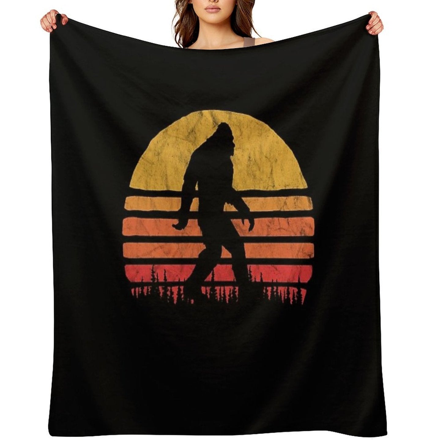 Retro Bigfoot Silhouette Sun Vintage - Believe! Throw Blanket