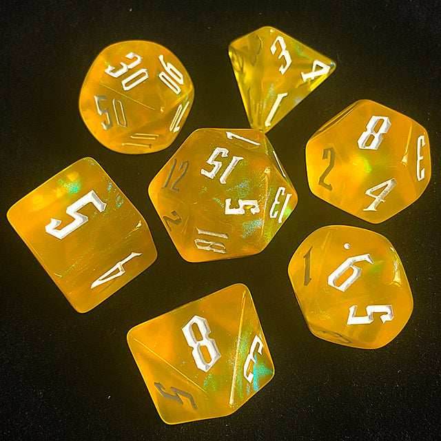 'Glitter Party' Yellow Glitter Dice (White font) -