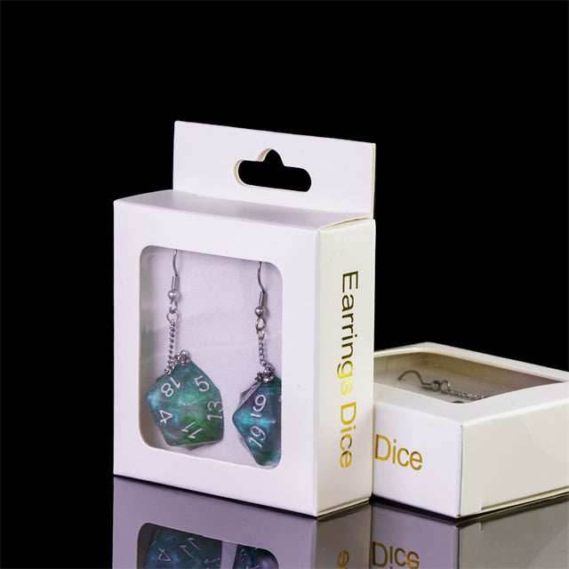 Glitter Green Dice Earrings: D20 Dice Spinning Colors Nerdy RPG Jewelry -