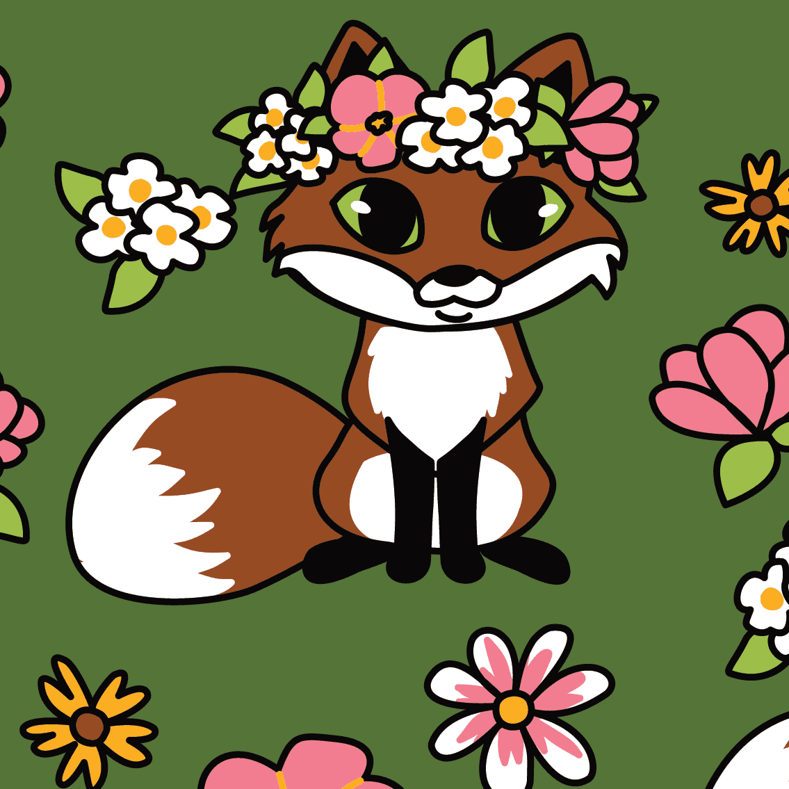 Floral Foxes Crew Socks -