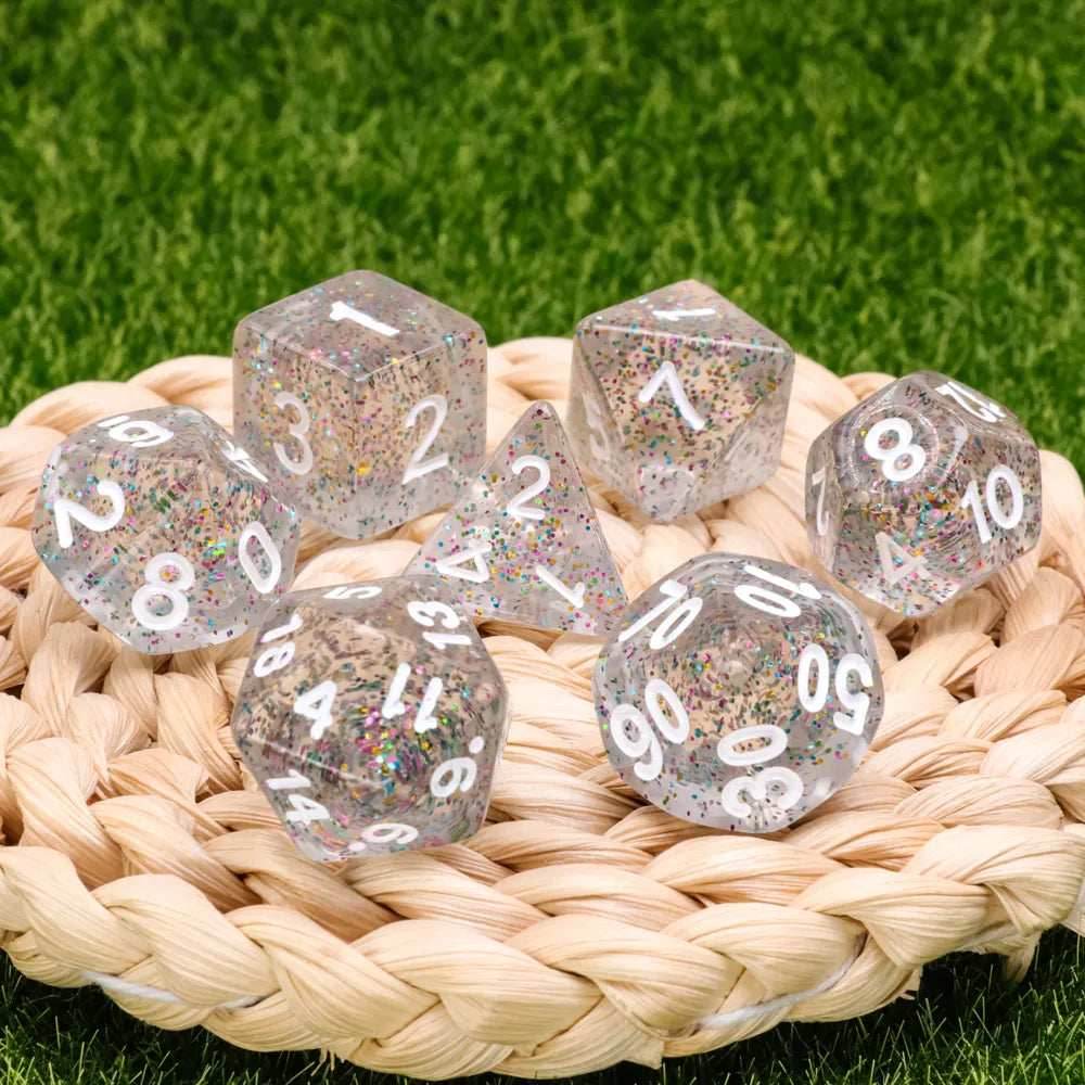Kindergarten Garland Glitter 7-Dice Set w/White Numbers Dnd Dice Set -
