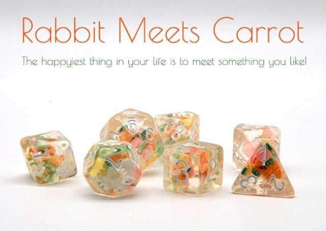 Rabbit Meets Carrots Dice Clear Dice w/ Carrots 7-Dice Set Rpg -