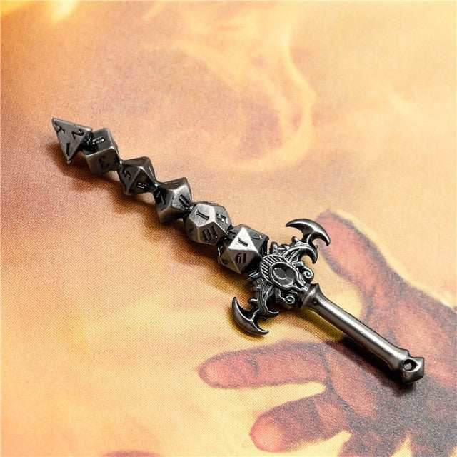 Dice Sword Silver 46mm x 9mm Trinket Novelty -