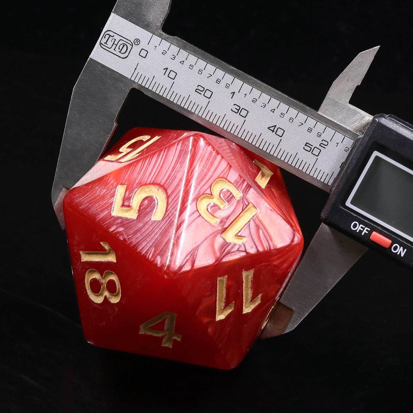 55mm Titan d20 (Red with Gold) Huge d20 for DND RPG -