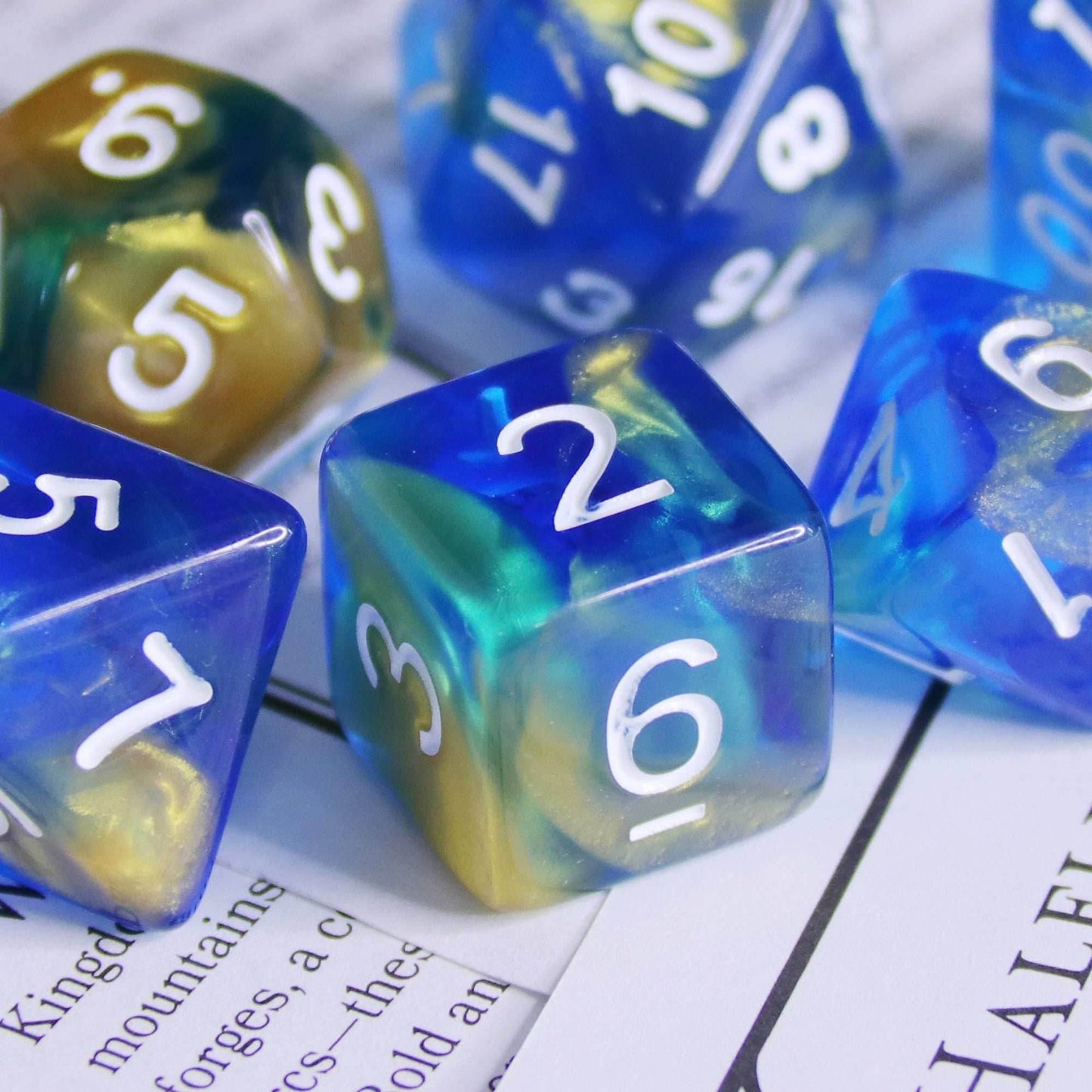 Starry Night Glitter Blue with White Numbering 7-Dice Set RPG -