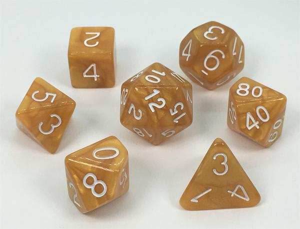 Marble Caramel with White Numbers 7-Dice Set RPG DND Dice -