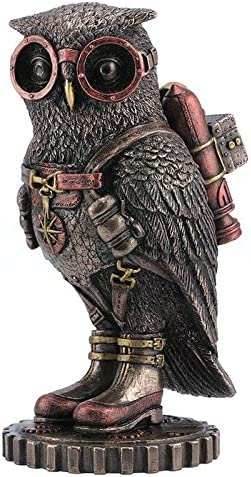 Bronze Steampunk Owl with Goggles and Jetpack Sculpture -