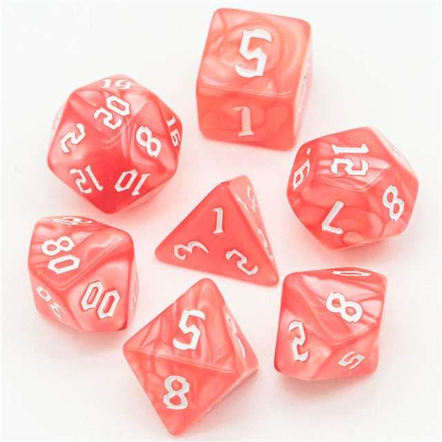 Red Macaron 7-Dice Blend Set w/White Numbers -