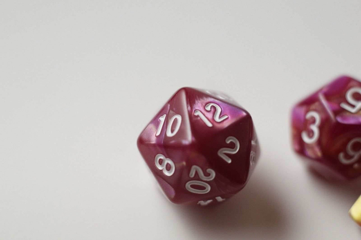 NEW Yellow and Rose Red Swirl Poly Dice Set (7) New RPG DnD w/ White Numbers -