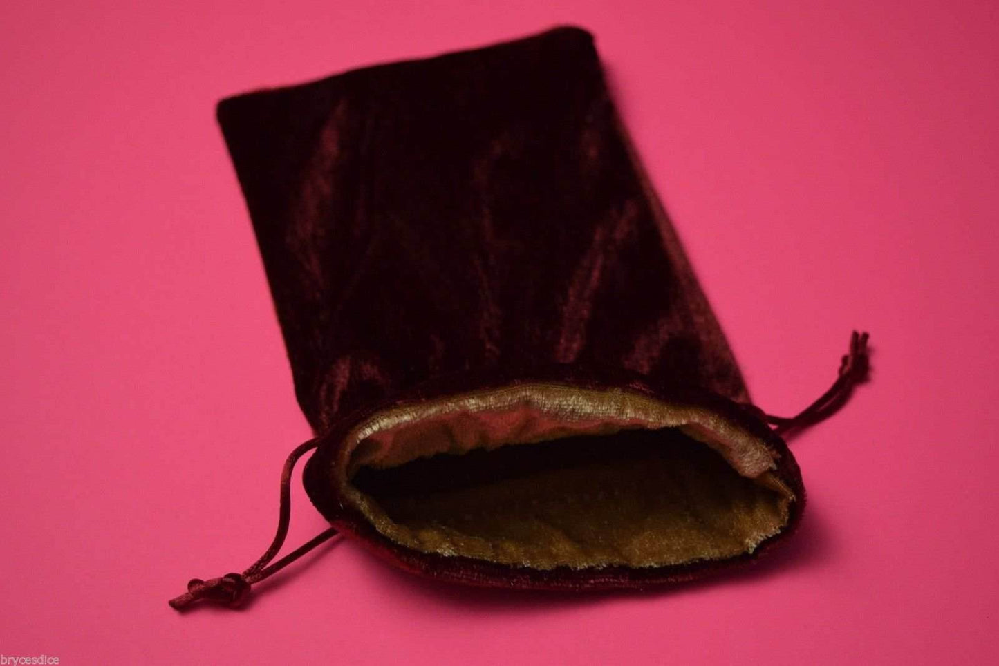 Large Maroon Velvet Gift Bag Game Dice Bag w/ GOLD Velvet Lining Counter Pouch -