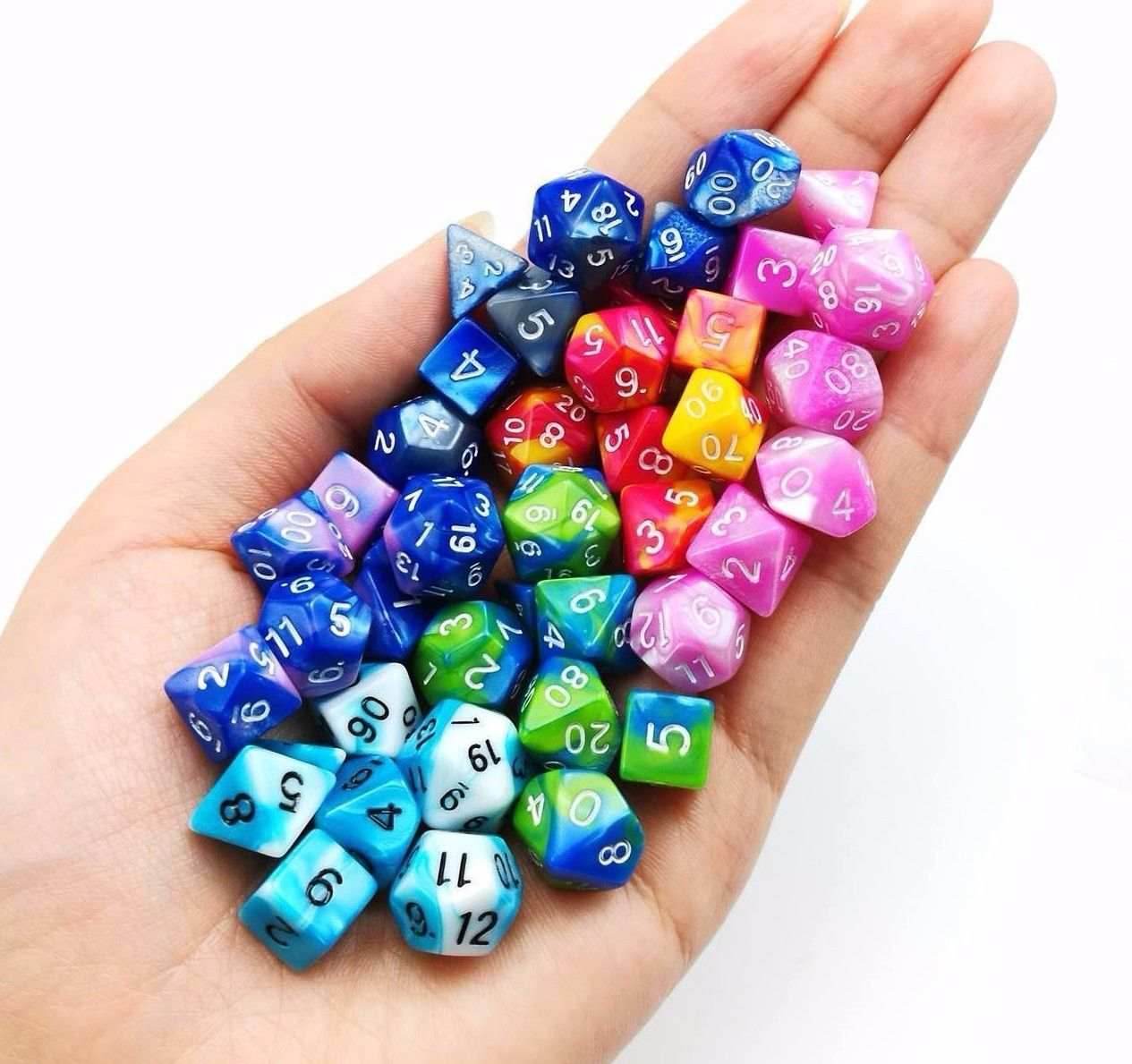 New Shiny Steel Blue Miniature Poly Dice Set Small (7) RPG DnD Mini Cute -