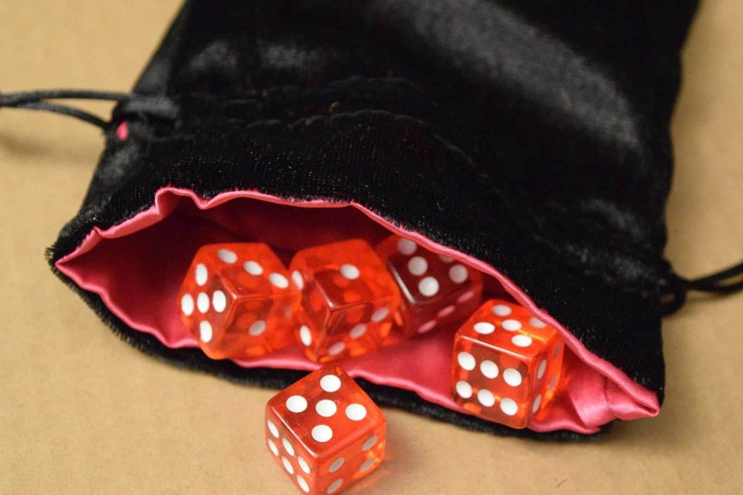 NEW Large Black Velvet RPG Game Dice Bag w/ Pink Satin Lining Counter Pouch Gift -