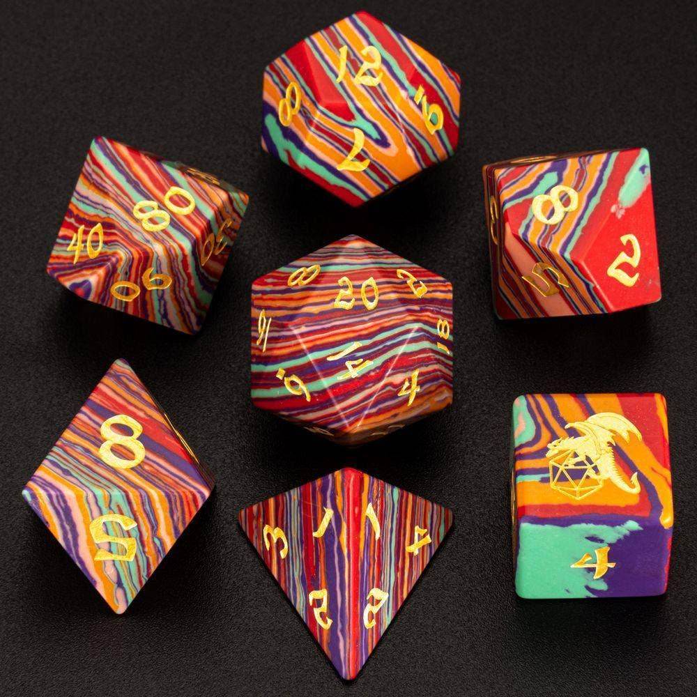 Synthetic Rainbow Stone Dice Set -